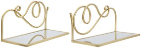 Coppia di Comodini Mensola in Metallo Dorato e Vetro Specchiato cm 41,5x18x20,5