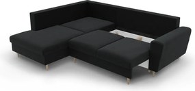 Divano angolare nero allungabile e con contenitore (con penisola a sinistra/a L) con rivestimento in velluto Kyoto – Cosmopolitan Design