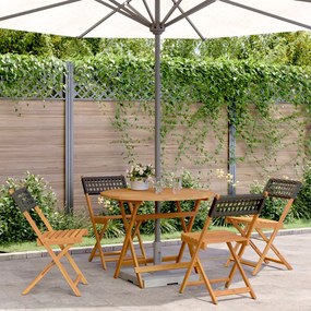 Set Da Pranzo Per Giardino 5pz Nero Polyrattan E Legno Massello /