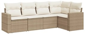 Set divano da giardino 5 pz con cuscini beige in polyrattan