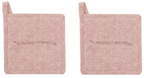 Set 2 presine 17x17 cm ruggine con scritta in misto cotone