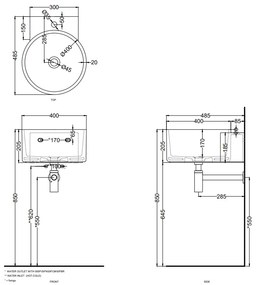 Cielo Sella Lavabo 40x48 Monoforo sospeso Senza Troppopieno In Ceramica talco