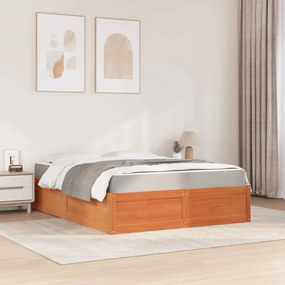 Letto con materasso marrone cera 140x200cm legno massello pino