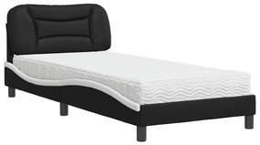 Letto con materasso nero e bianco 80x200 cm in similpelle