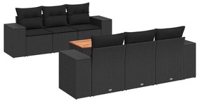 Set divani da giardino con cuscini 7pz nero polyrattan