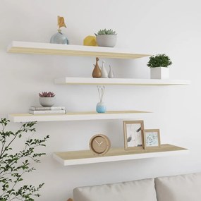 Scaffali A Parete 4 Pz Rovere E Bianco 120x23,5x3,8 Cm İn Mdf /