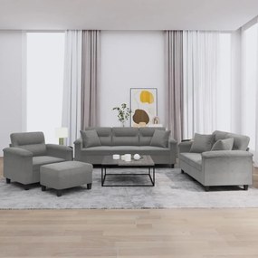 Set Divani 4 Pz Con Cuscini Grigio Scuro İn Tessuto Microfibra /