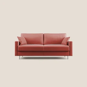 Andromeda divano letto matrimoniale in velluto morbido impermeabile T01 salmone 208 cm (mat. 160x197)