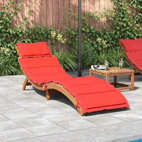 Lettino Prendisole Con Cuscino Rosso Legno Massello Di Acacia /