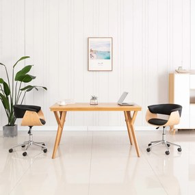 Sedia Da Ufficio Girevole Nera İn Legno Piegato E Similpelle /