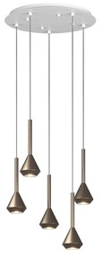 Lampadario Moderno Aygo Tondo Metallo Bianco E Bronzo 5 Luci Gu10