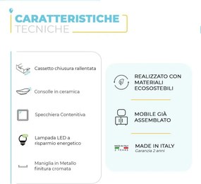 Mobile bagno sospeso 80 cm bianco legno con specchio contenitore Smart