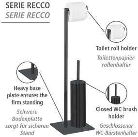 Porta carta igienica in acciaio nero con spazzola Recco - Wenko
