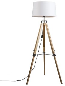 Lampada da terra naturale con paralume in lino bianco 45 cm - Tripod