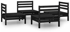 Set Divani da Giardino 4 pz Nero in Legno Massello di Pino