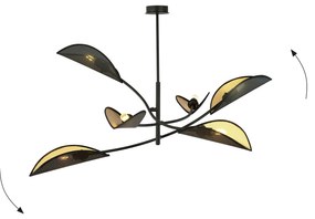 Sospensione Nordica 6 Luci Ares In Acciaio Nero Oro Bracci Regolabili