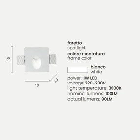 Lampada faretto da incasso LED in gesso verniciato Bianco VALZER 10x10 cm