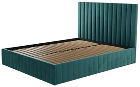 Letto con contenitore 160x200cm testata letto impunture verticali Velluto Verde petrolio + Materasso - LARALI di Pascal Morabito