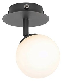 Faretto moderno nero con vetro opalino con interruttore - Athens