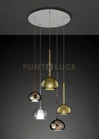 Beba lampadario a sospensione tondo 5 luci vetri bronzo, oro, trasp...