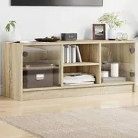 Mobile Porta TV con Ante in Vetro Rovere Sonoma 102x37x42 cm 836373