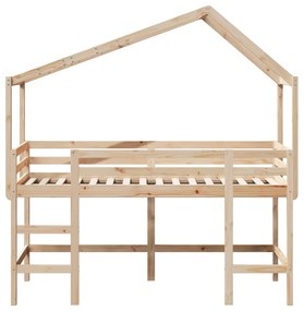 Letto soppalco con scala e tetto 80x200 cm legno massello pino