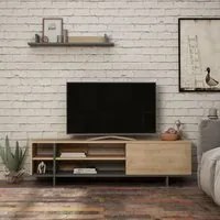 Mobile TV 1 Anta 2 Ripiani e Mensola 160x35,5x44 cm in MDF Stockton Rovere Antracite