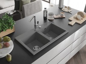 Mexen Hektor lavello in granito a 2 vasche 800 x 480 mm, grigio, sifone cromato - 6521802000-71