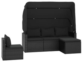 Set divani da giardino 4 pz con cuscini nero in polyrattan