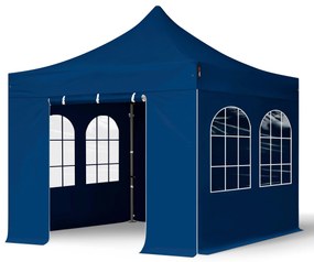 TOOLPORT 3x3m gazebo pieghevole con laterali (finestre), PREMIUM acciaio, blu scuro - (600009)