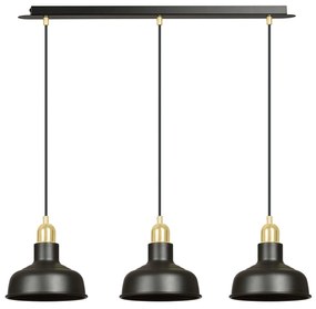 Lampadario Industrial 3 Luci Kubera In Acciaio Nero Con Elementi In Oro