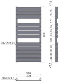 New Line F3 Radiatore Scaldasalviette 51x120 Cm 433w 12 Tubi Interasse 480 Mm In Ottone Cromo