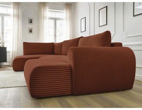 Divano angolare color mattone allungabile (con penisola a destra/a forma di "U") con rivestimento in velluto a coste Lucien – Bobochic Paris