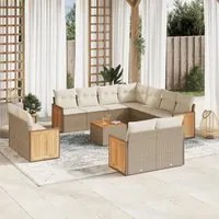 Set Divani da Giardino 12 pz con Cuscini Beige in Polyrattan 3228186