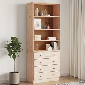 Libreria Con Cassetti Alta 77x35x186,5cm Legno Massello Di Pino /