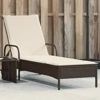 Lettino Prendisole con Ruote e Cuscino in Polyrattan Marrone 368309