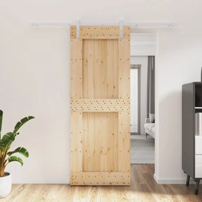 Porta Scorrevole Con Set Hardware 80x210 Cm Legno Massello Pino /