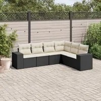 Set Divano da Giardino 6 pz con Cuscini Nero in Polyrattan 3254943