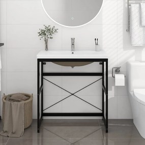 Telaio per lavabo da bagno con lavabo integrato nero in ferro