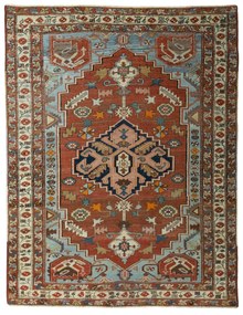Heriz Tappeto 190x140 Rosso (Iran) Annodato A Mano