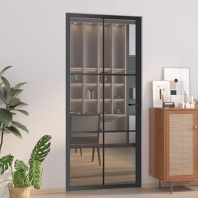 Porta Interna 93x201,5 Cm Nera İn Vetro Esg E Alluminio /