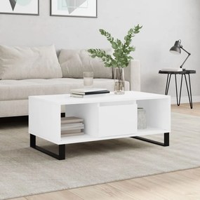 Tavolino Da Salotto Bianco 90x50x36,5 Cm İn Legno Multistrato /