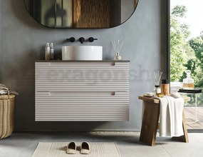 Mobile bagno canapa 80x45 Mango due cassetti soft close con top noce e lavabo tondo da appoggio in ceramica lucida