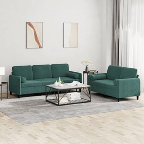 Set Di Divani 2 Pz Con Cuscini Verde Scuro İn Velluto /
