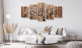 Quadri 5 pezzi – Albero con imitazione di sfondo in legno