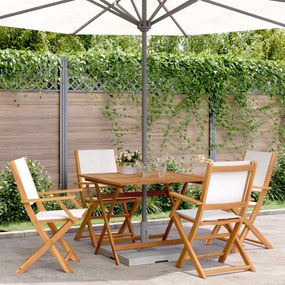 Set Pranzo Da Giardino 5pz Crema İn Tessuto E Legno Massello /