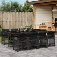 Set da Pranzo da Giardino 9 pz con Cuscini Nero in Polyrattan 3210739