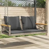 Panchina Dondolo con Cuscini Grigia 109x62x40 cm in Polyrattan 368156