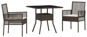 Set da pranzo da giardino  3 pezzi marrone polyrattan