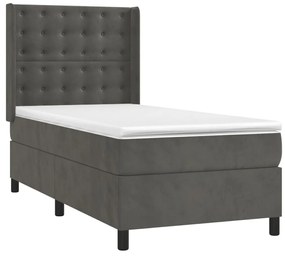 Letto a molle con materasso e led grigio scuro 100x200 cm